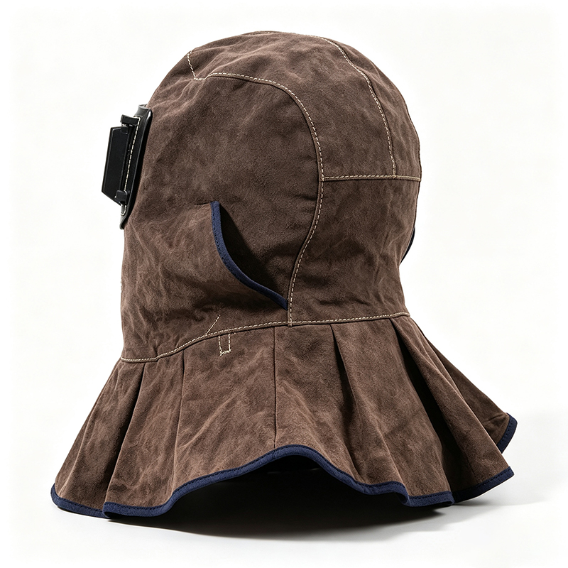 Masker Kap Las Flip-Up Kulit Sapi Karbon Coklat