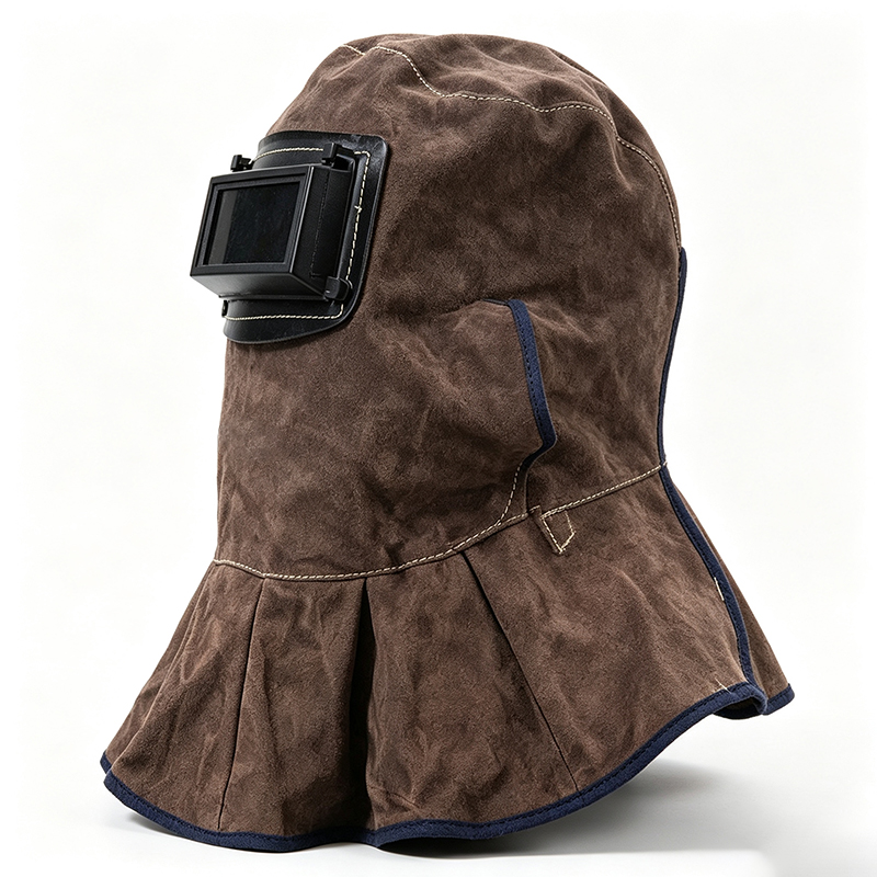 Masker Kap Las Flip-Up Kulit Sapi Karbon Coklat