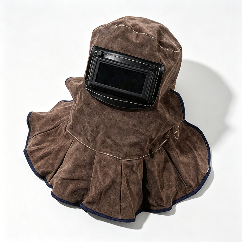 Masker Kap Las Flip-Up Kulit Sapi Karbon Coklat