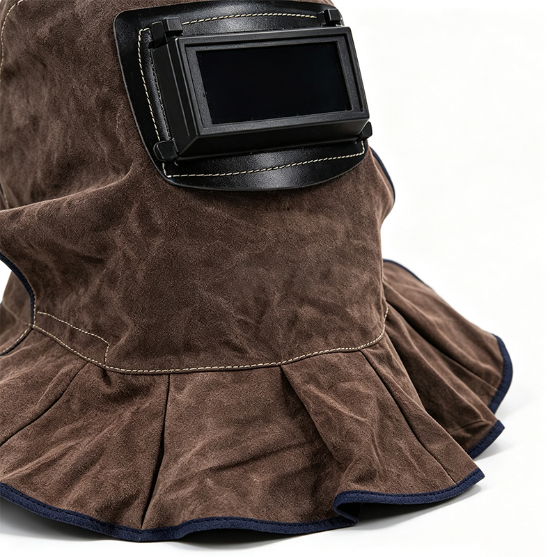 Masker Kap Las Flip-Up Kulit Sapi Karbon Coklat