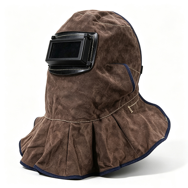 Masker Kap Las Flip-Up Kulit Sapi Karbon Coklat